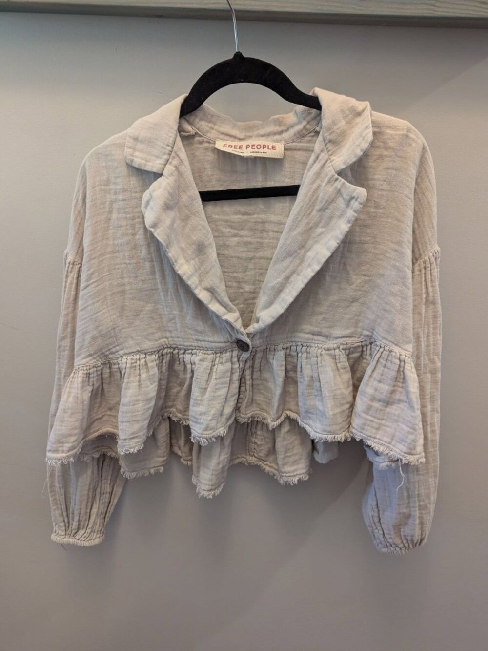 Free People XS cropped cotton gauze taupe gray jacket